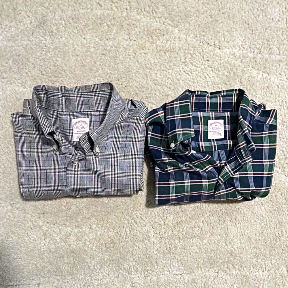 Lot of 2 Brooks Brothers Madison Mens M Plaid Long Sleeve Button Down Shirts